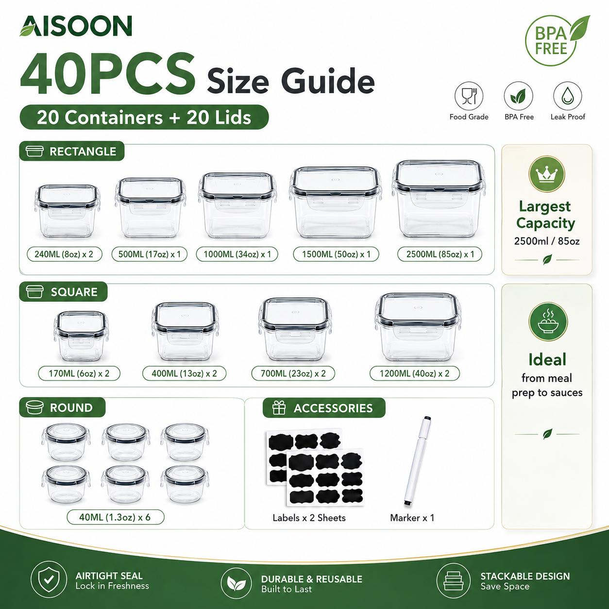40PCS Airtight Food Storage Co - Meal Prep Kitchen ulasan dan harga