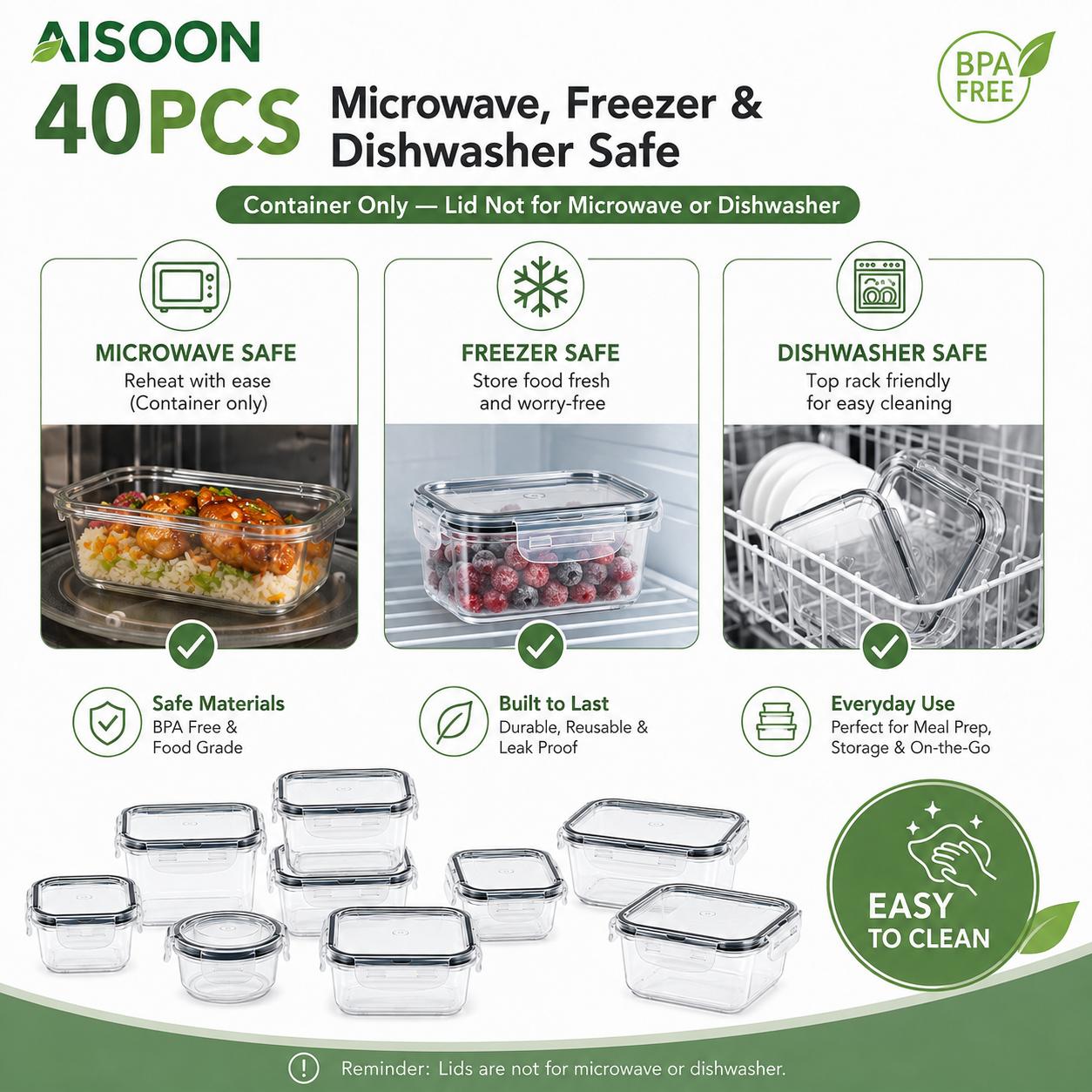 40PCS Airtight Food Storage Co - Meal Prep Kitchen ulasan dan harga
